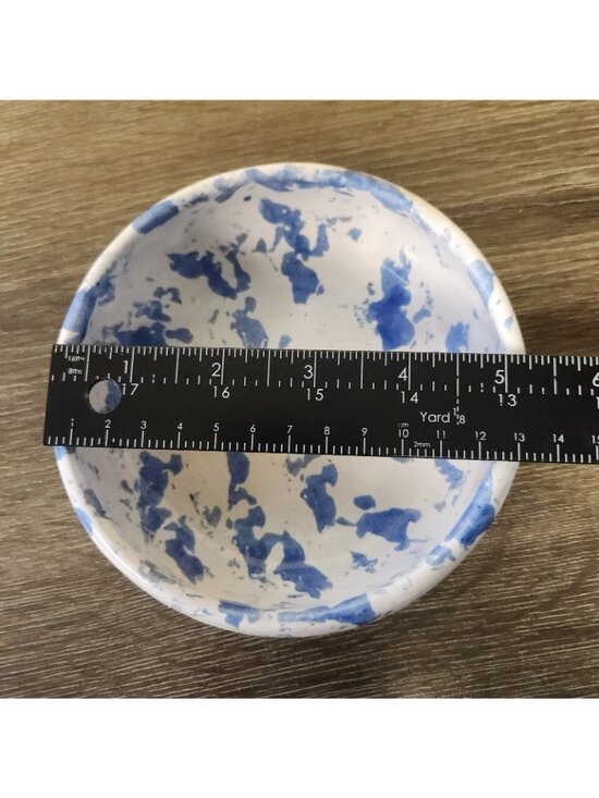 Vintage Bybee Pottery Kentucky Blue Spongeware 5" Bowl Signed KY Folk Art MCM - Picture 4 of 7